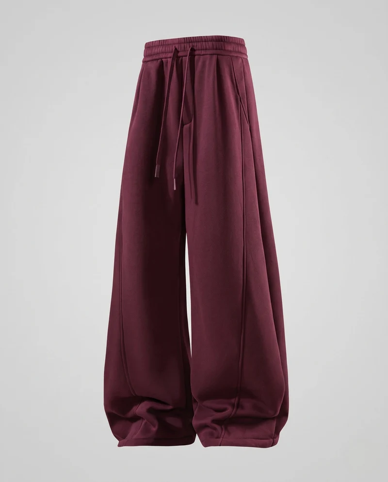 Unisex Weite Oversize Fleece-Hose mit Kordelzug und dekorativen Teilungsnähten