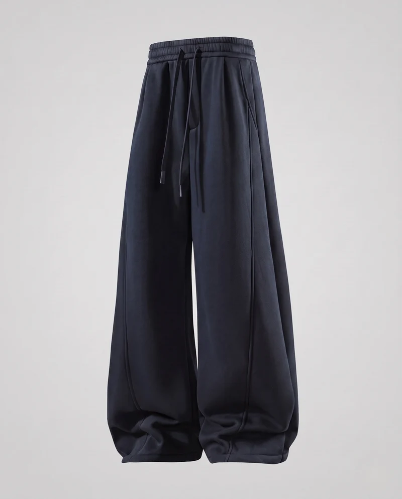Unisex Weite Oversize Fleece-Hose mit Kordelzug und dekorativen Teilungsnähten