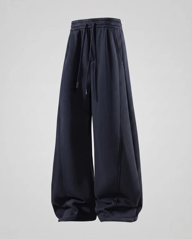 Unisex Weite Oversize Fleece-Hose mit Kordelzug und dekorativen Teilungsnähten