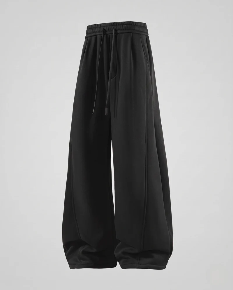Unisex Weite Oversize Fleece-Hose mit Kordelzug und dekorativen Teilungsnähten