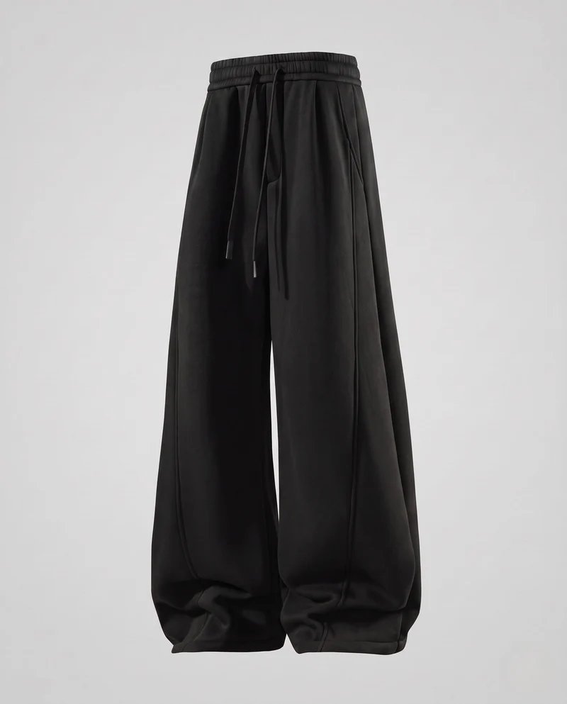 Unisex Weite Oversize Fleece-Hose mit Kordelzug und dekorativen Teilungsnähten