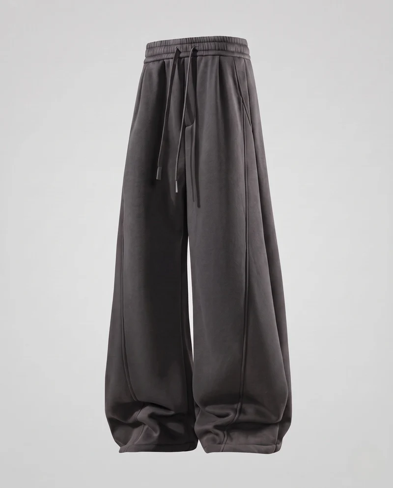 Unisex Weite Oversize Fleece-Hose mit Kordelzug und dekorativen Teilungsnähten