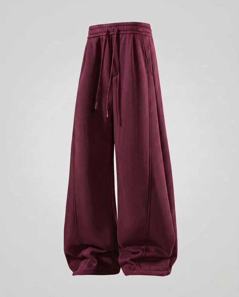 Unisex Weite Oversize Fleece-Hose mit Kordelzug und dekorativen Teilungsnähten