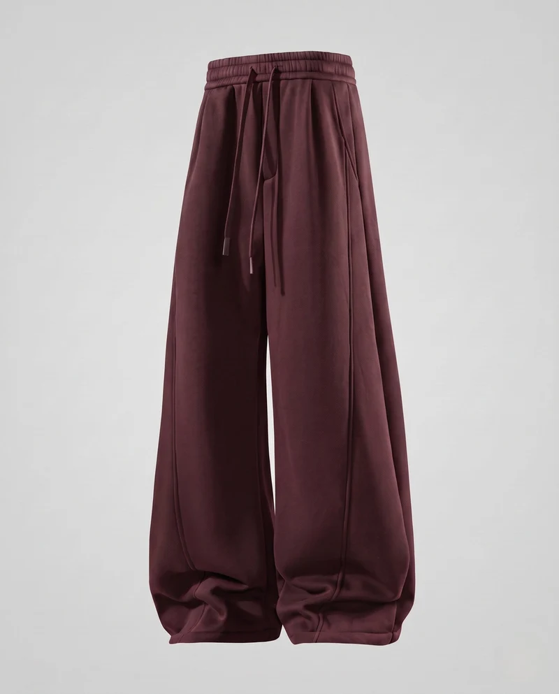 Unisex Weite Oversize Fleece-Hose mit Kordelzug und dekorativen Teilungsnähten