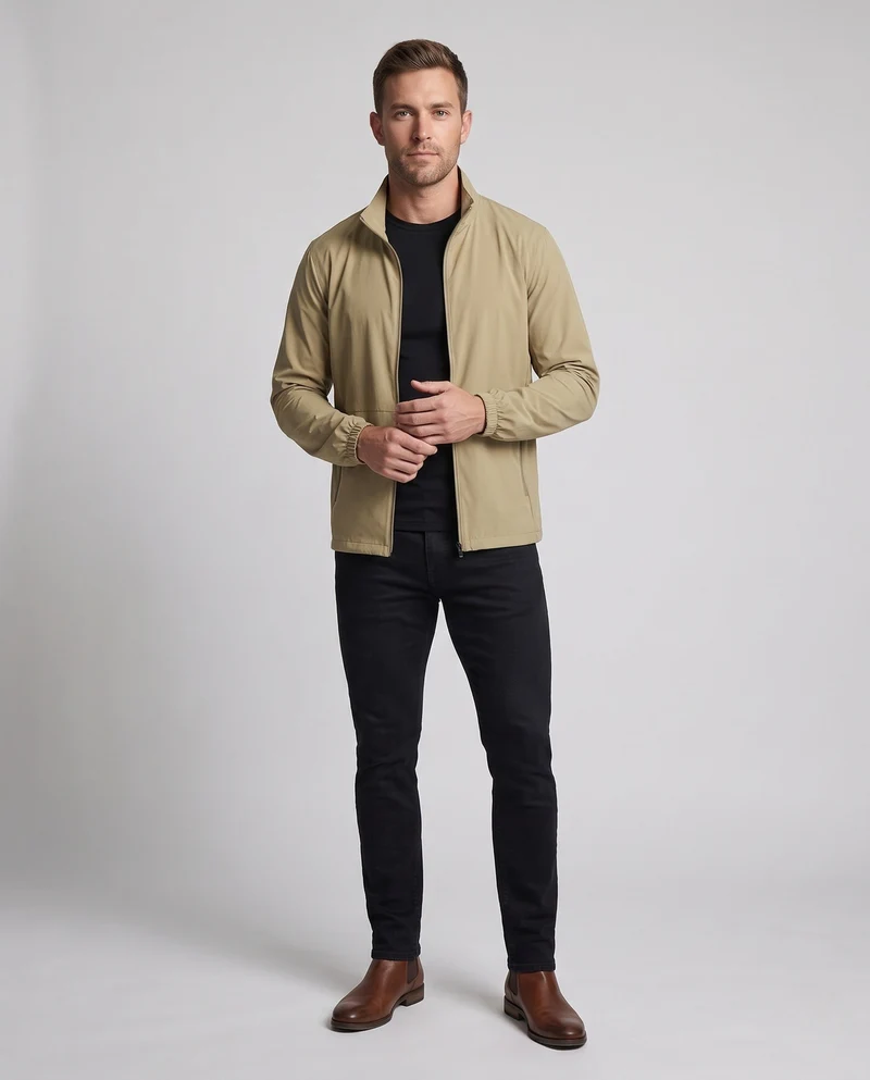 Unisex Ultraleichte Zip-Übergangsjacke mit Stehkragen, Reißverschlusstaschen & windabweisendem Material