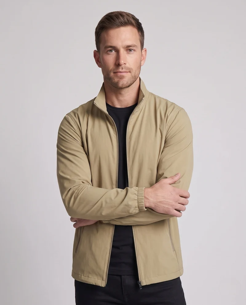 Unisex Ultraleichte Zip-Übergangsjacke mit Stehkragen, Reißverschlusstaschen & windabweisendem Material