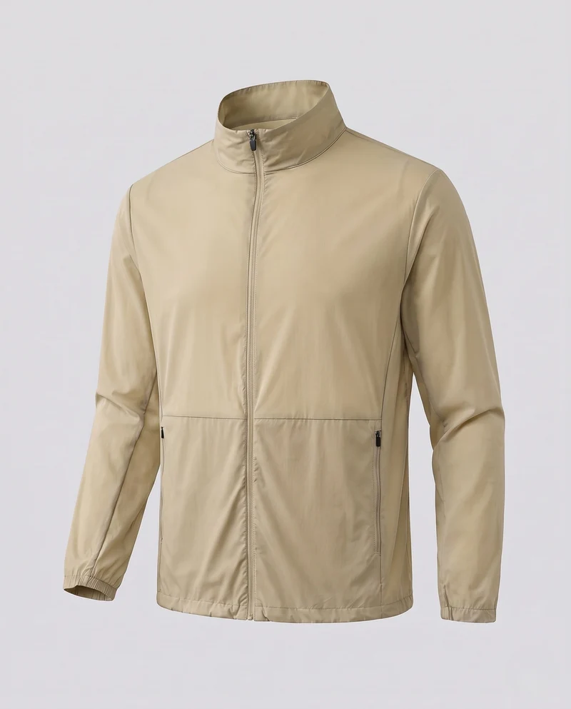 Unisex Ultraleichte Zip-Übergangsjacke mit Stehkragen, Reißverschlusstaschen & windabweisendem Material