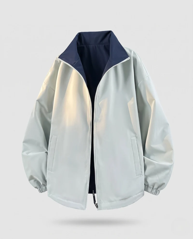 Unisex Wendewindjacke mit hochschließendem Kragen, Reißverschluss & elastischen Bündchen