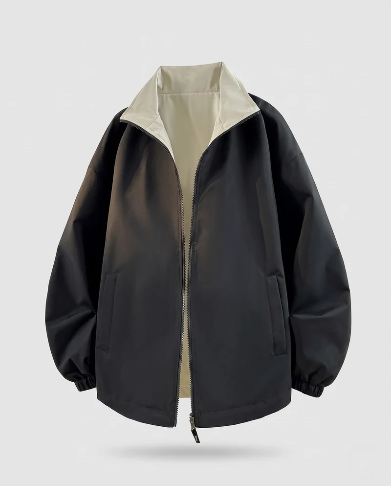 Unisex Wendewindjacke mit hochschließendem Kragen, Reißverschluss & elastischen Bündchen