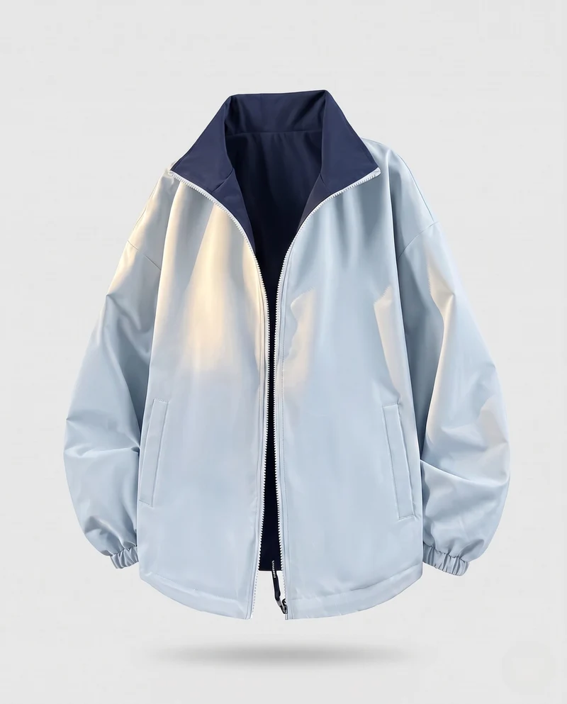 Unisex Wendewindjacke mit hochschließendem Kragen, Reißverschluss & elastischen Bündchen