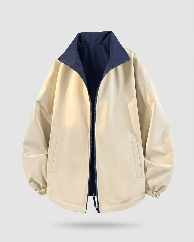 Unisex Wendewindjacke mit hochschließendem Kragen, Reißverschluss & elastischen Bündchen