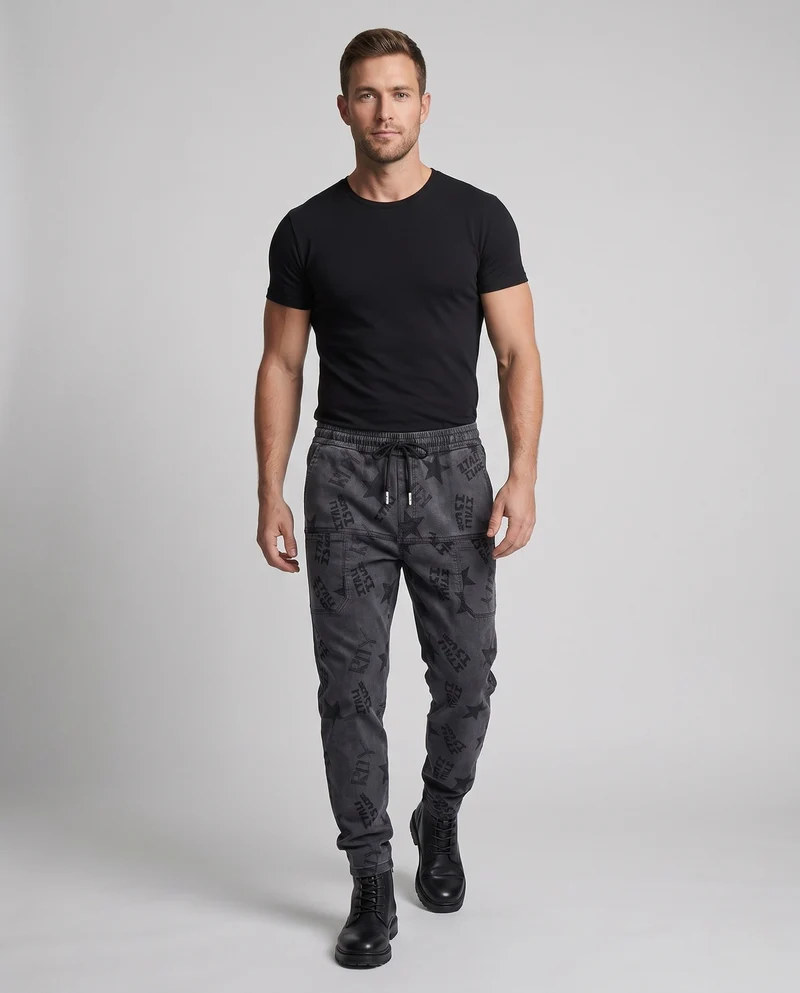 Herrenmode Cargo-Hose mit elastischem Bund und modernen Drucken Nord Taschen