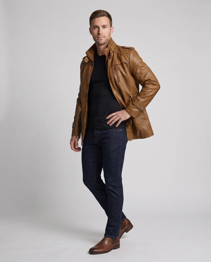 Herren Stilvolle Kunstlederjacke Nord Taschen