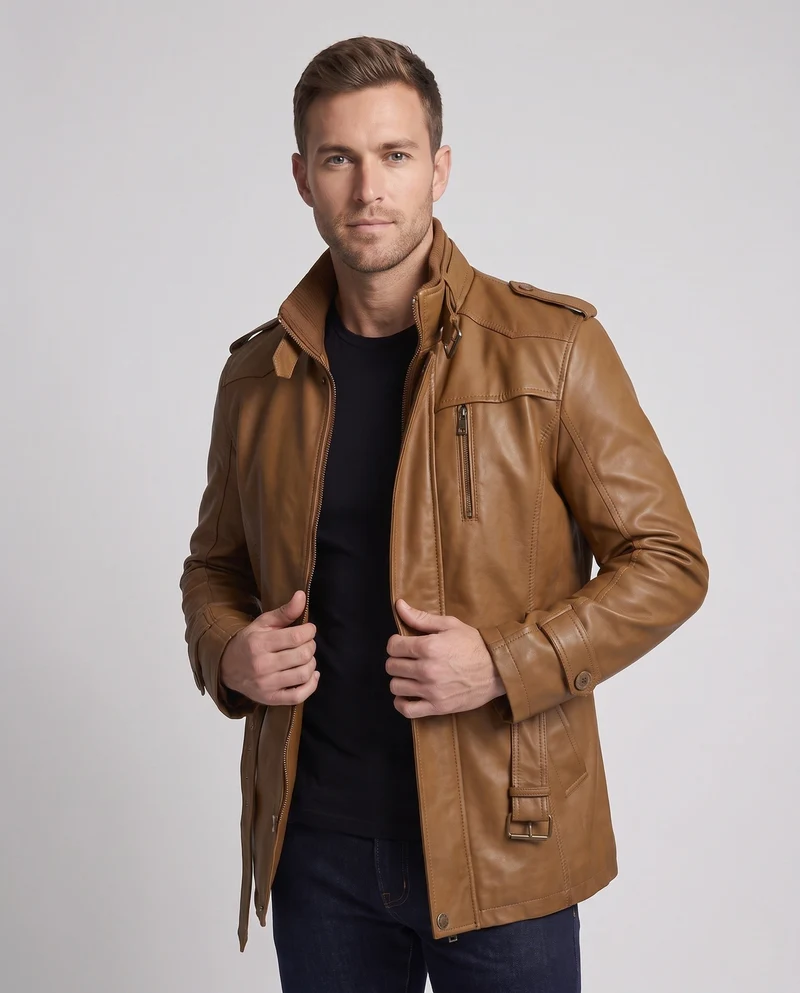 Herren Stilvolle Kunstlederjacke Nord Taschen