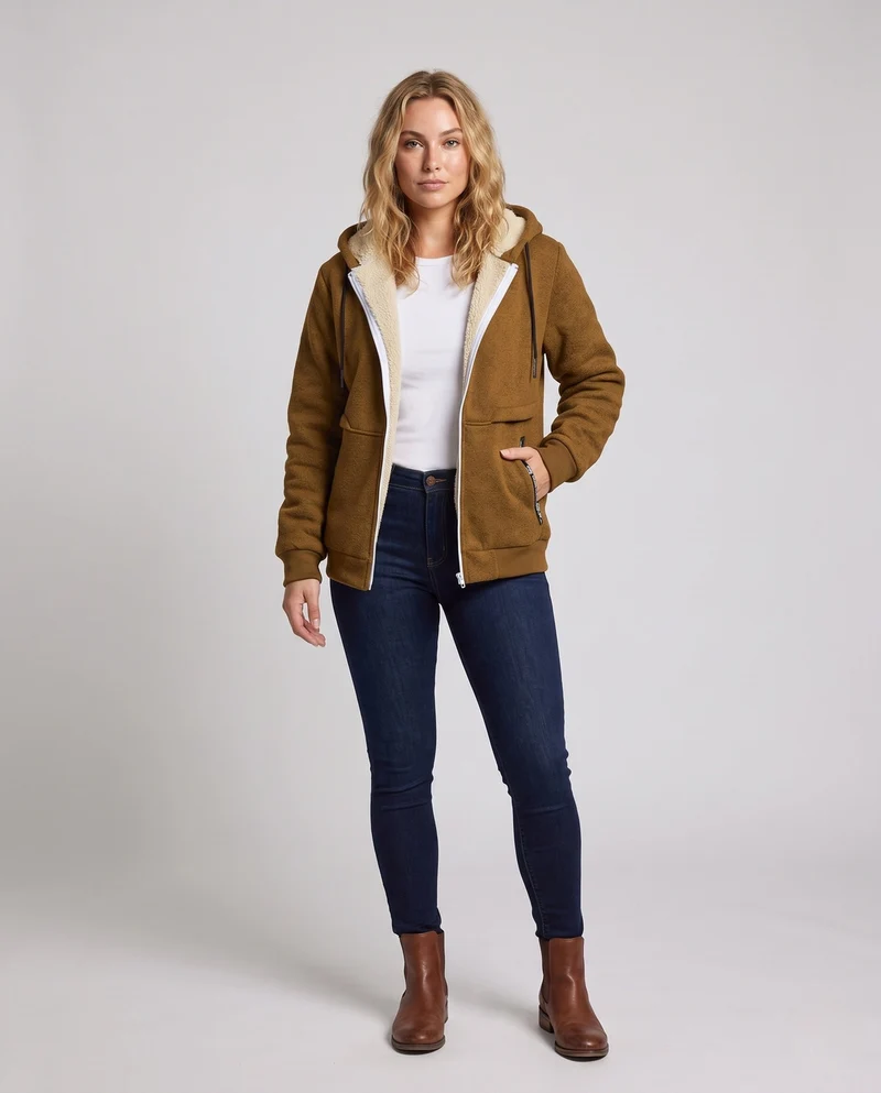 Damen Kuschelige Kapuzenjacke Nord Taschen