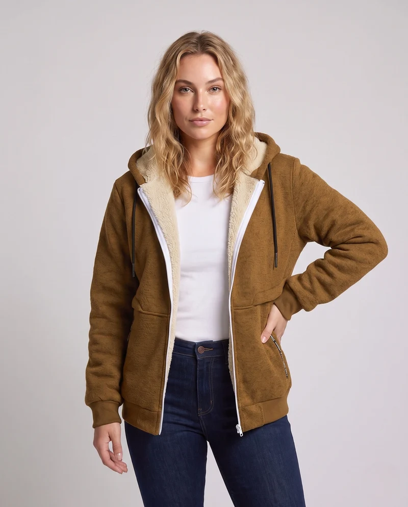 Damen Kuschelige Kapuzenjacke Nord Taschen