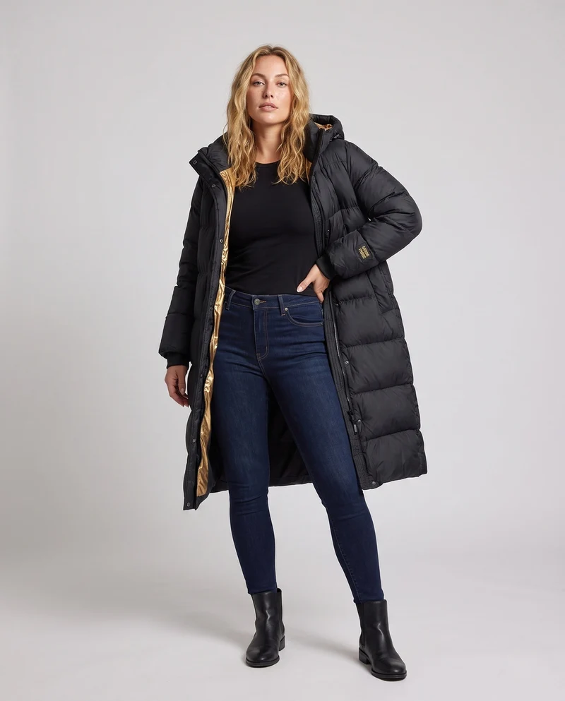 Damen Lange Winterdaunenjacke Nord Taschen