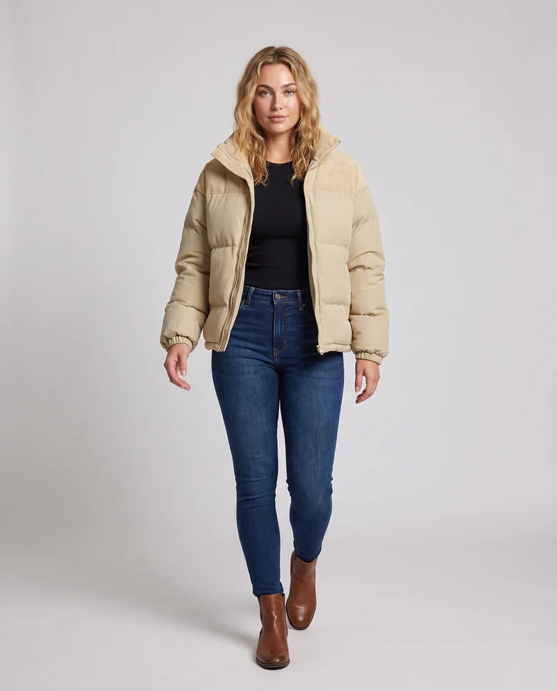 Damen Modische Daunenjacke mit hohem Kragen Nord Taschen