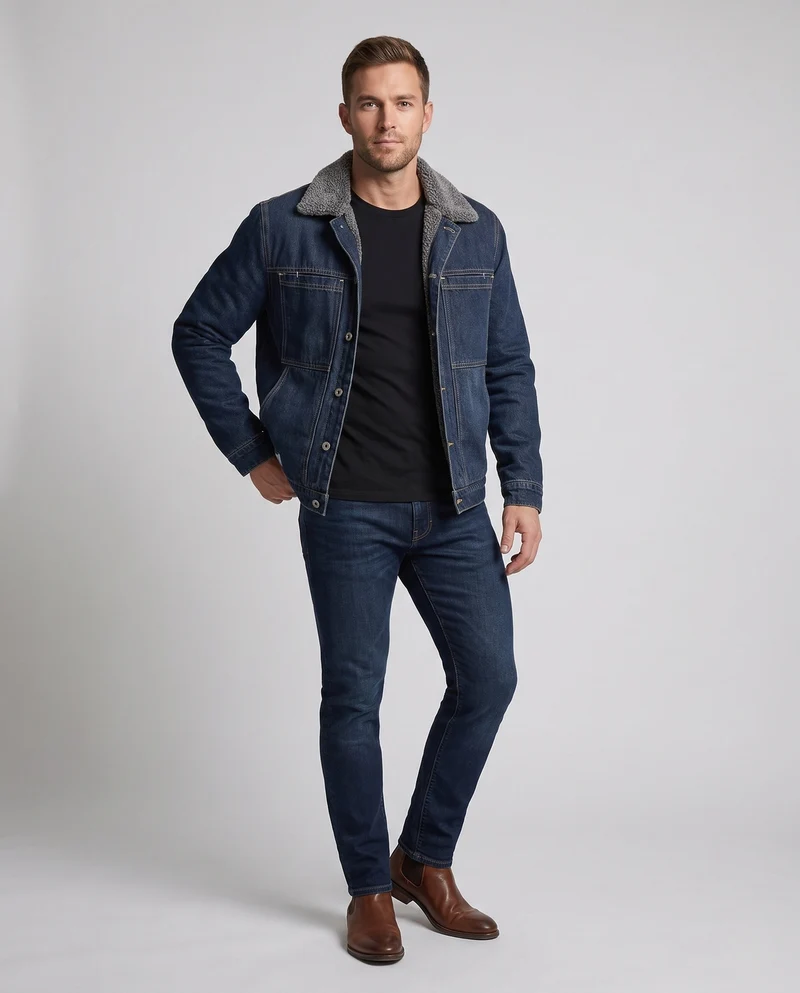 Herren Denimjacke mit Teddyfellfutter Nord Taschen
