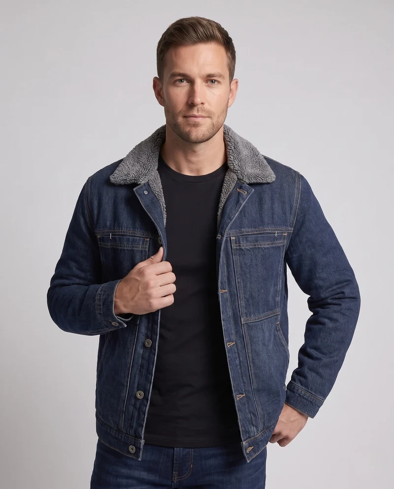Herren Denimjacke mit Teddyfellfutter Nord Taschen