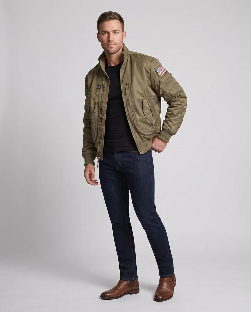 Herren Modische Pilotjacke mit Taschen Nord Taschen