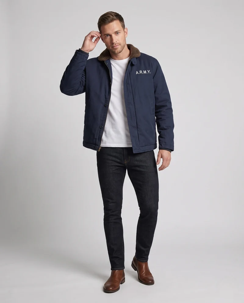 Herren Modische Utility-Jacke mit Teddyfutter Nord Taschen
