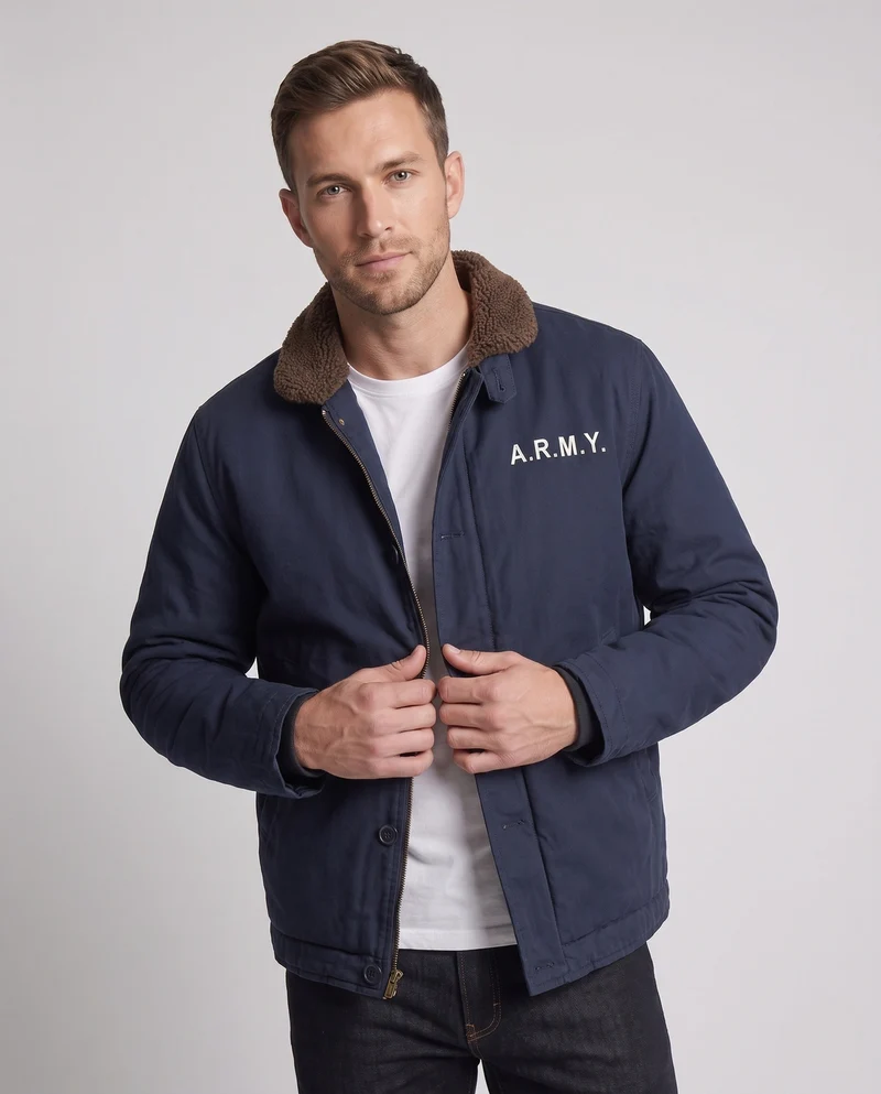 Herren Modische Utility-Jacke mit Teddyfutter Nord Taschen