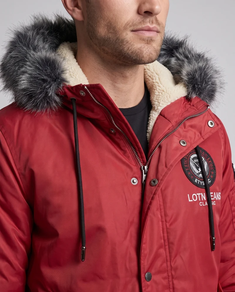 Herren Modische Winterjacke mit Kunstfell-Futter Nord Taschen