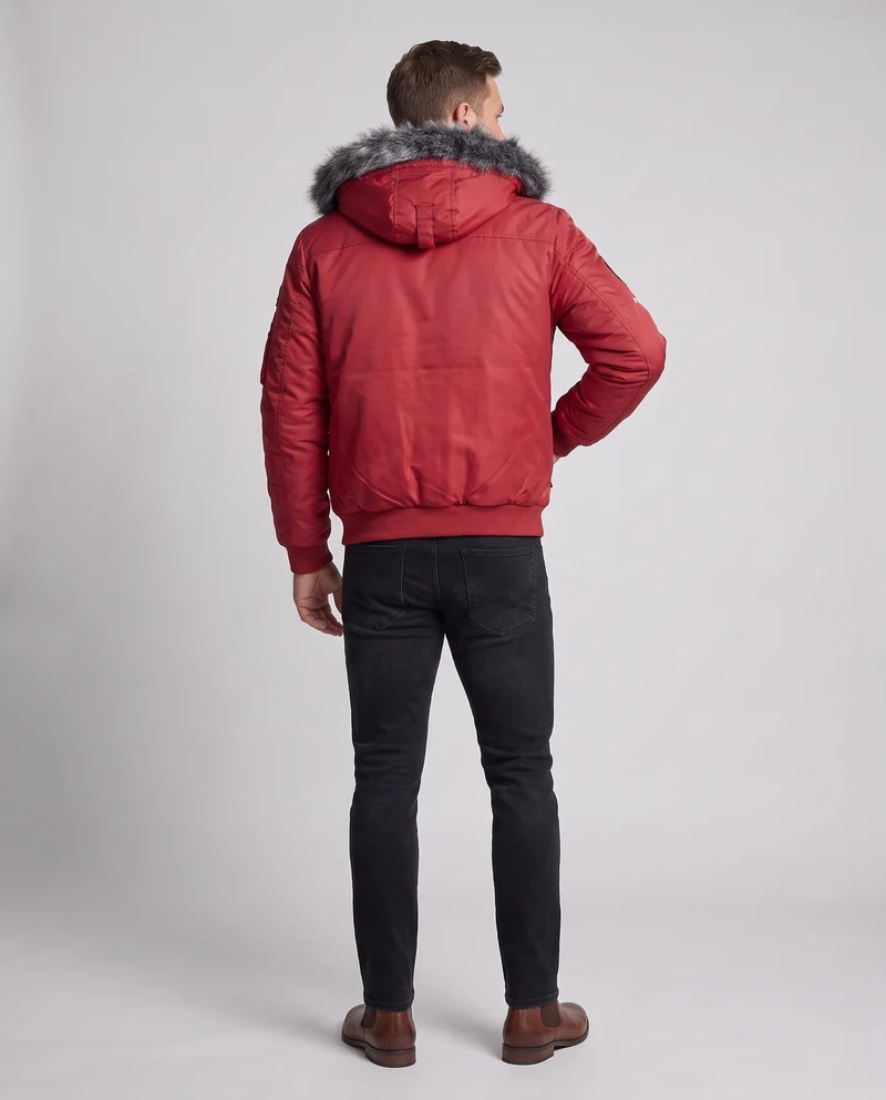 Herren Modische Winterjacke mit Kunstfell-Futter Nord Taschen