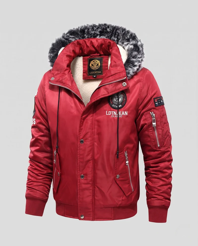 Herren Modische Winterjacke mit Kunstfell-Futter Nord Taschen