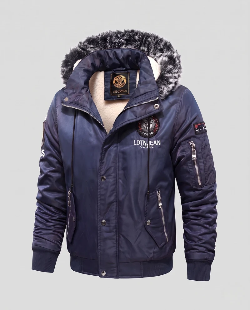 Herren Modische Winterjacke mit Kunstfell-Futter Nord Taschen
