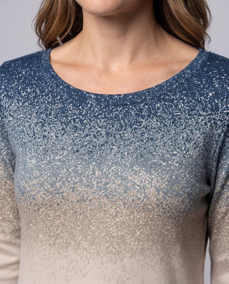 Frauen Oversize Langarmpullover mit Rundhalsausschnitt und Ombre Glitter Druck Nord Taschen