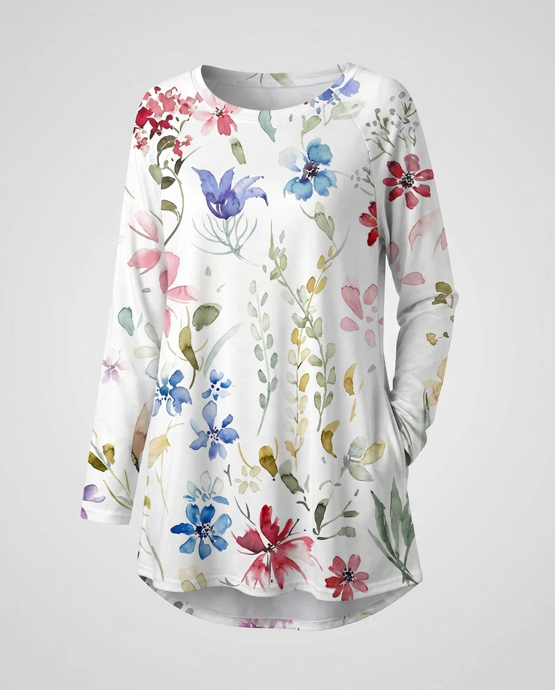 Frauen Oversize Langarmpullover mit Rundhalsausschnitt und Ombre Glitter Druck Nord Taschen