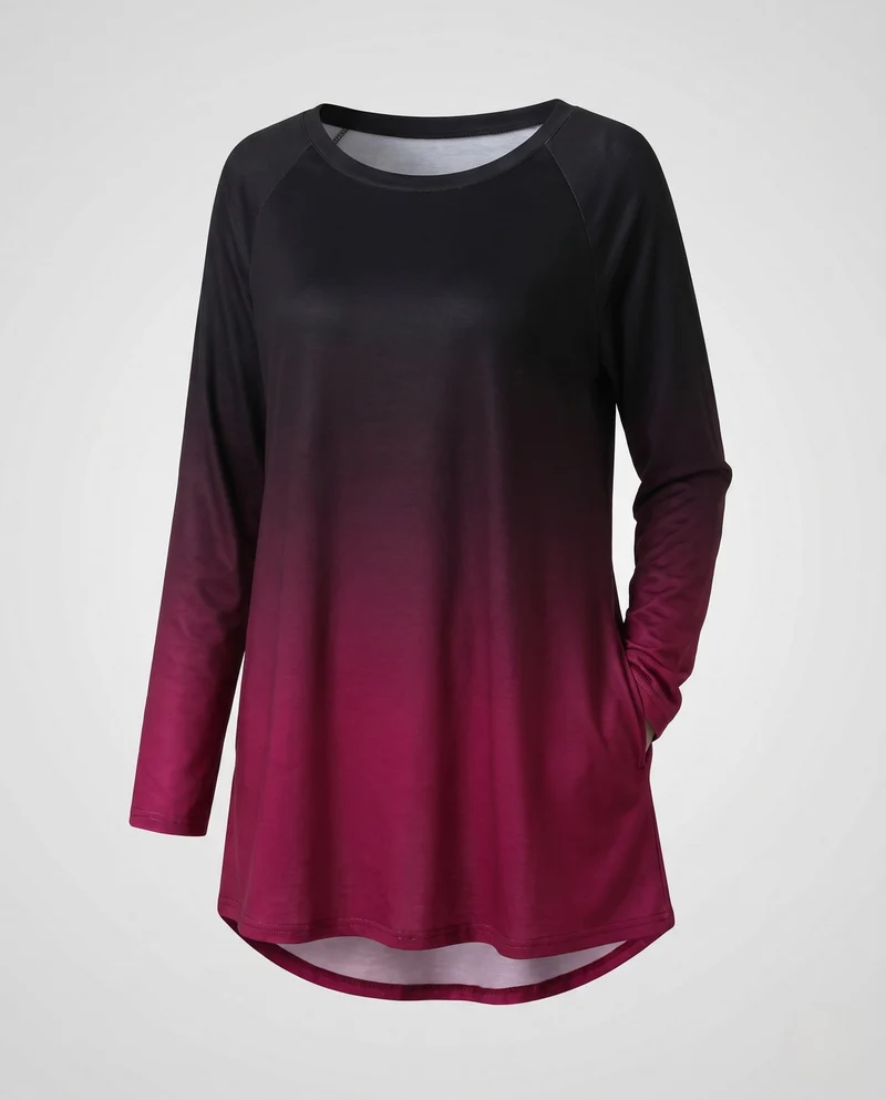 Frauen Oversize Langarmpullover mit Rundhalsausschnitt und Ombre Glitter Druck Nord Taschen