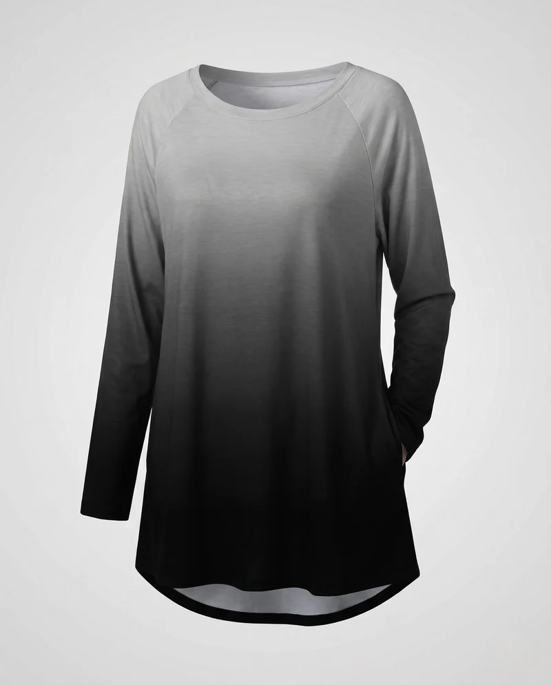 Frauen Oversize Langarmpullover mit Rundhalsausschnitt und Ombre Glitter Druck Nord Taschen