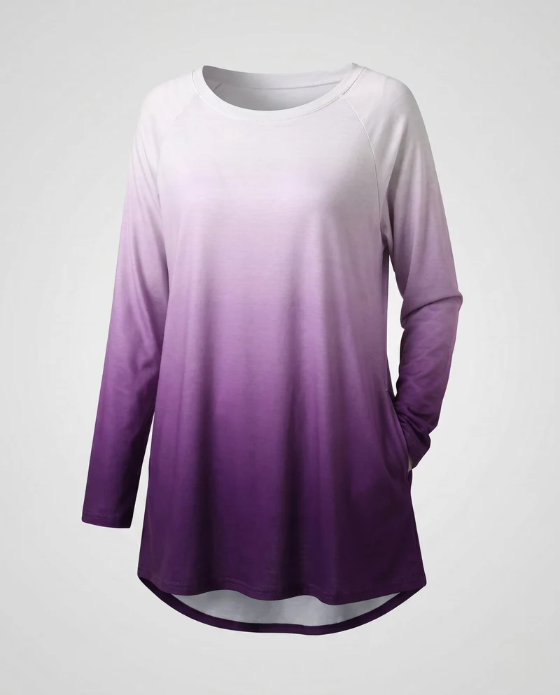 Frauen Oversize Langarmpullover mit Rundhalsausschnitt und Ombre Glitter Druck Nord Taschen