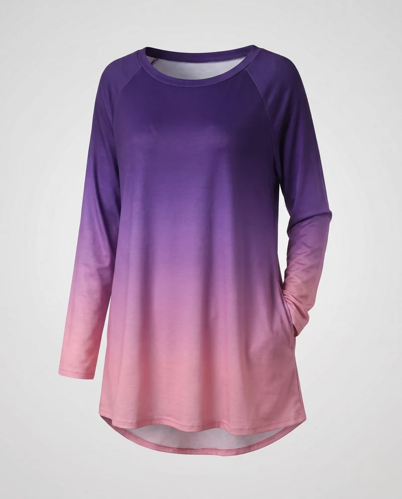 Frauen Oversize Langarmpullover mit Rundhalsausschnitt und Ombre Glitter Druck Nord Taschen