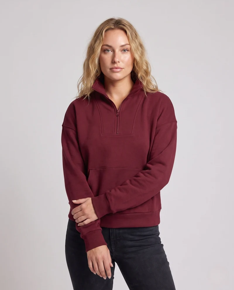 Damen Oversize Halb-Zip Sweatshirt mit Kängurutasche und Daumenlöchern Nord Taschen