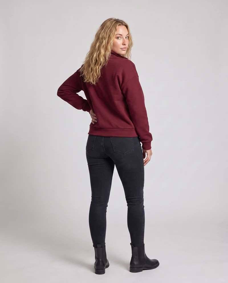 Damen Oversize Halb-Zip Sweatshirt mit Kängurutasche und Daumenlöchern Nord Taschen