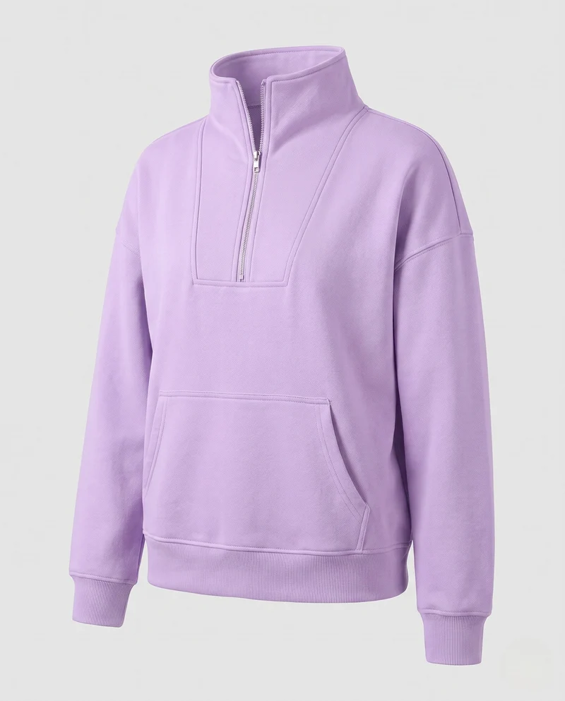 Damen Oversize Halb-Zip Sweatshirt mit Kängurutasche und Daumenlöchern Nord Taschen