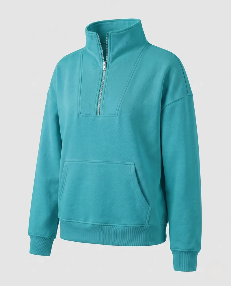 Damen Oversize Halb-Zip Sweatshirt mit Kängurutasche und Daumenlöchern Nord Taschen