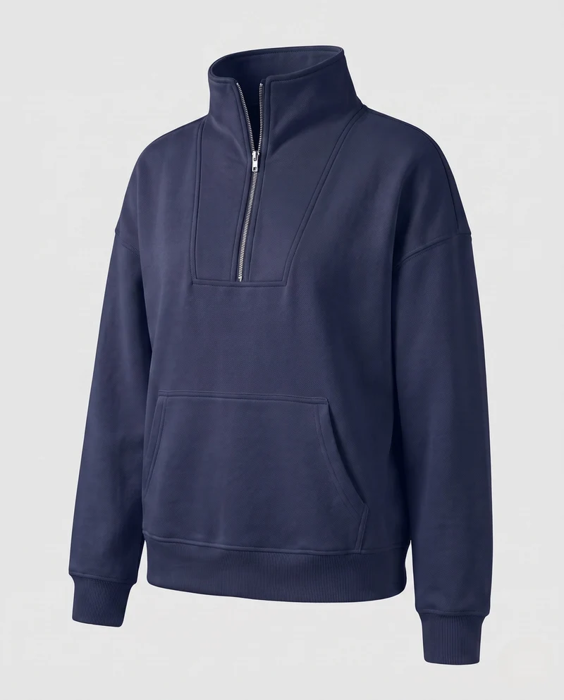 Damen Oversize Halb-Zip Sweatshirt mit Kängurutasche und Daumenlöchern Nord Taschen