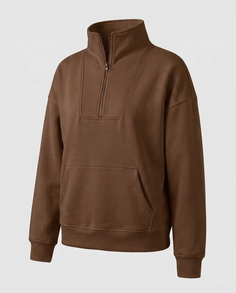 Damen Oversize Halb-Zip Sweatshirt mit Kängurutasche und Daumenlöchern Nord Taschen