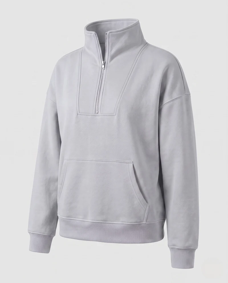 Damen Oversize Halb-Zip Sweatshirt mit Kängurutasche und Daumenlöchern Nord Taschen