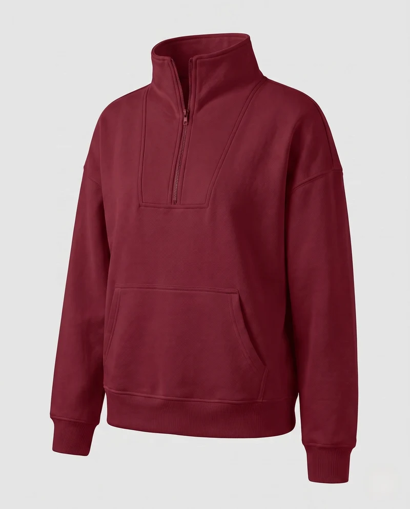 Damen Oversize Halb-Zip Sweatshirt mit Kängurutasche und Daumenlöchern Nord Taschen