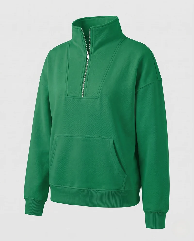 Damen Oversize Halb-Zip Sweatshirt mit Kängurutasche und Daumenlöchern Nord Taschen