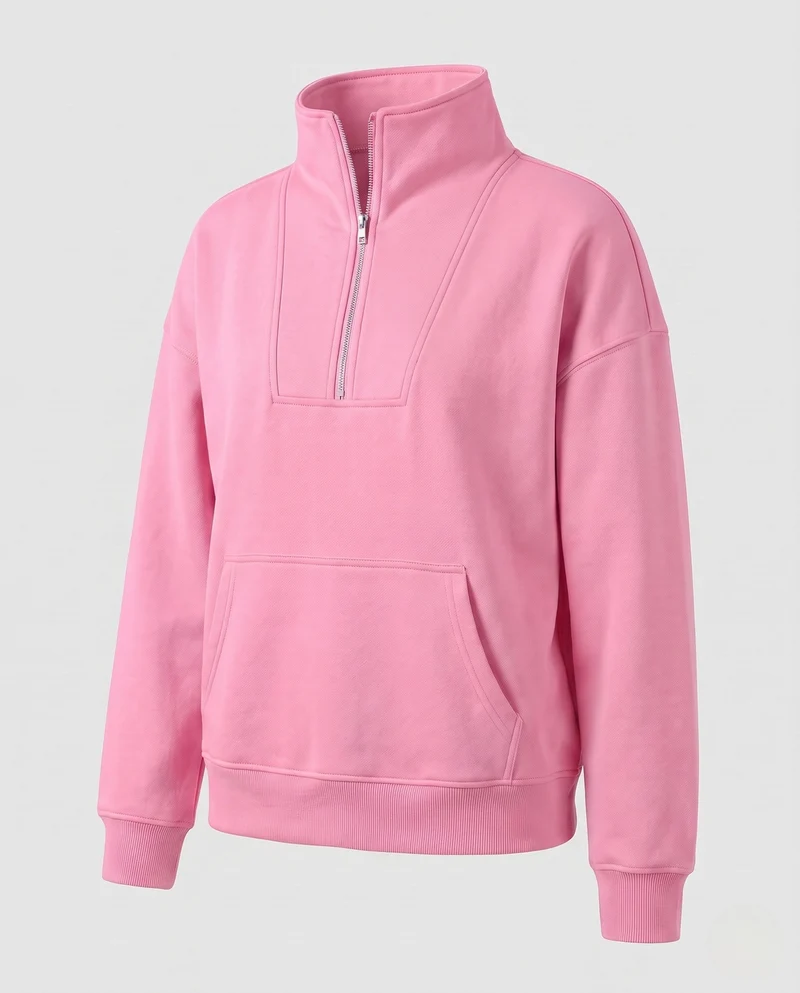 Damen Oversize Halb-Zip Sweatshirt mit Kängurutasche und Daumenlöchern Nord Taschen