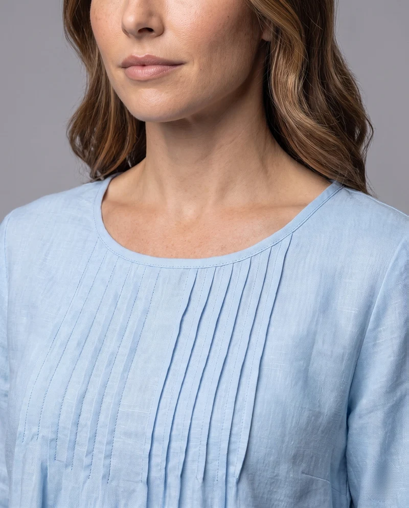 Damen lockeres Tunika-Shirt im Leinen-Look mit Falten und seitlichem Saum Nord Taschen