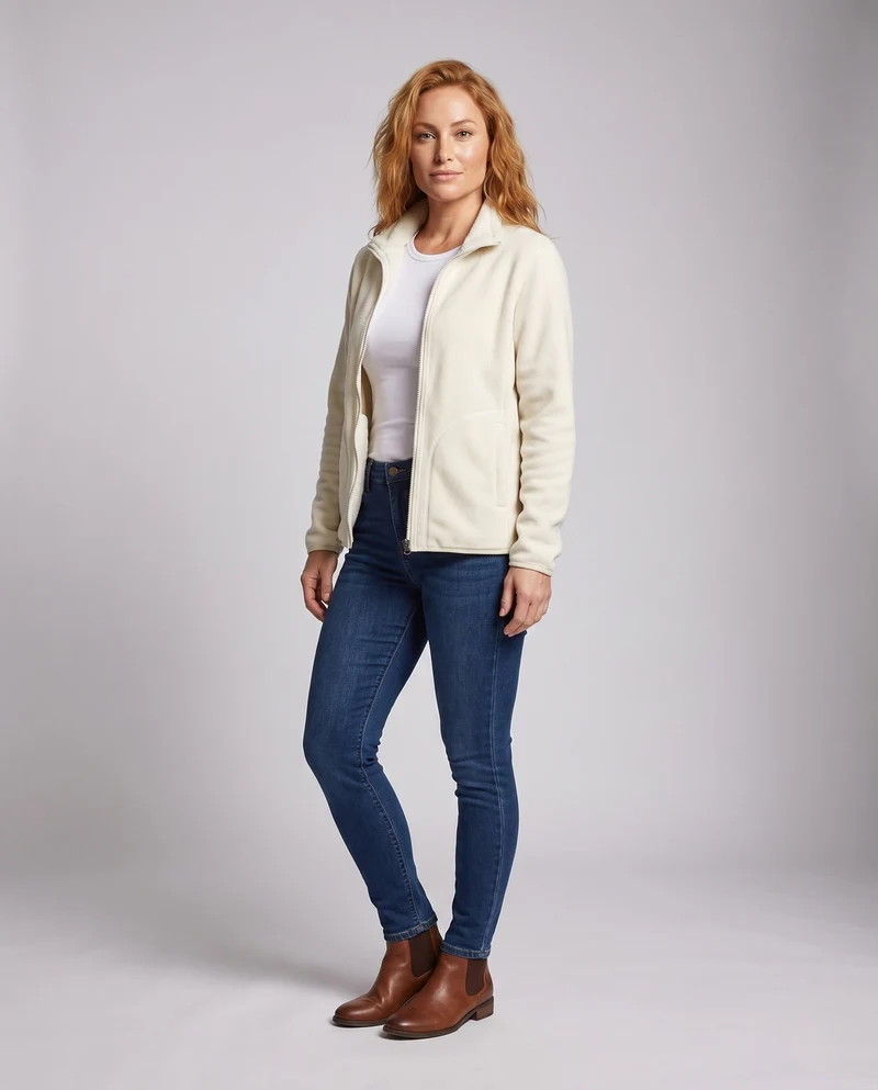 Damen warme Fleecejacke mit Teddyfutter, Stehkragen und durchgehendem Reißverschluss Nord Taschen