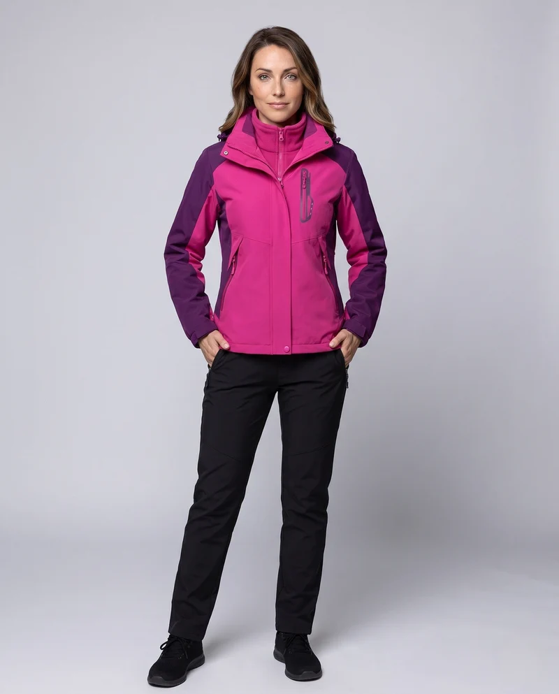 Damen multifunktionale Softshell Outdoorjacke Set mit Fleece-Innenjacke und funktionalen Hosen Nord Taschen
